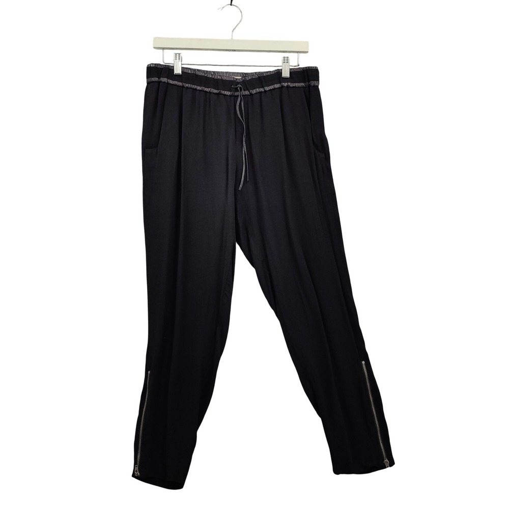 Helmut Lang Womens Minimalist Edgy Lamb Leather Trim Pants 4 Black Ankle Zip